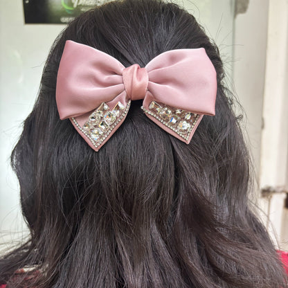 Studded Elegant Satin Bow Clips