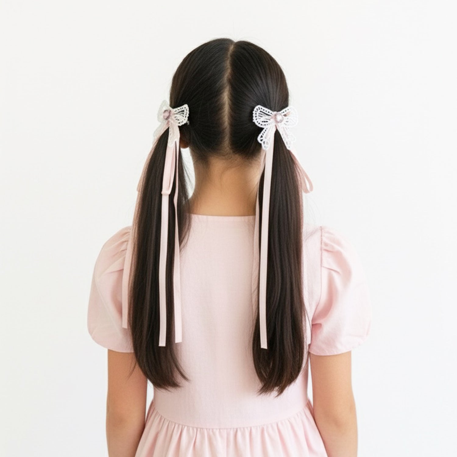 Dazzling Ribbon Side Clips with stud (Pink)