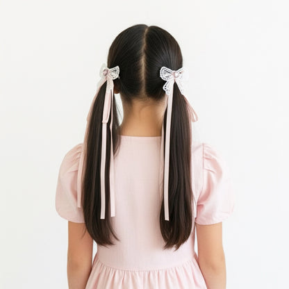 Dazzling Ribbon Side Clips with stud (Pink)