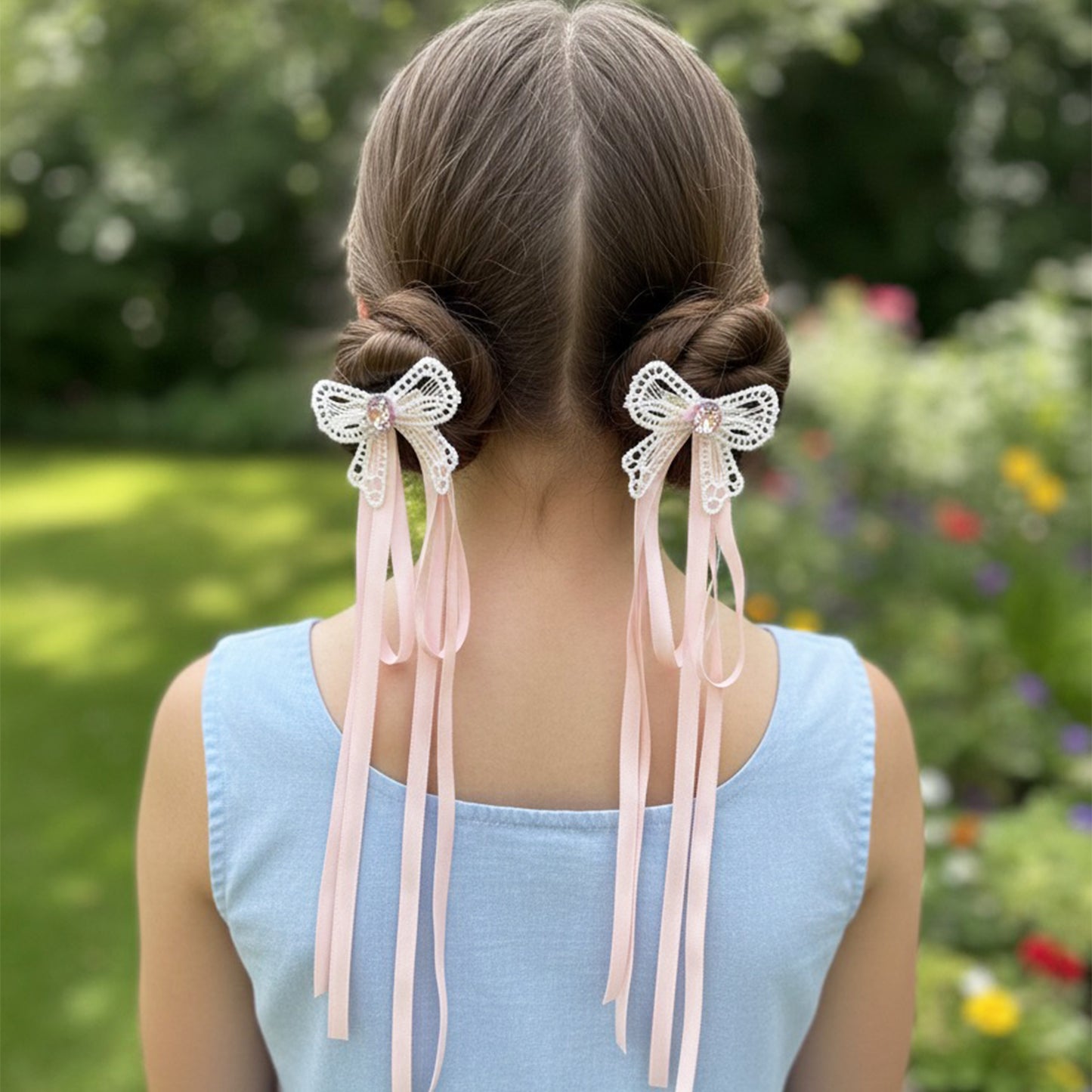Dazzling Ribbon Side Clips with stud (Pink)