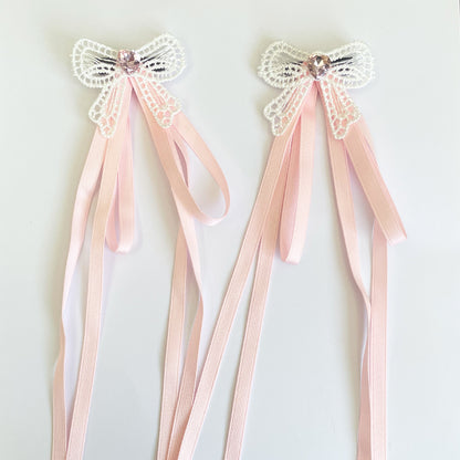 Dazzling Ribbon Side Clips with stud (Pink)