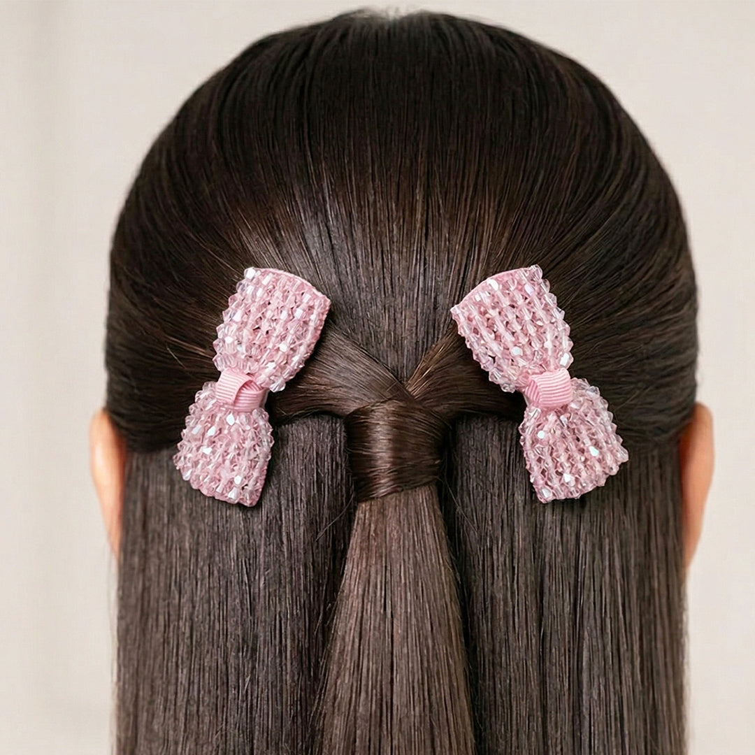 Elegant Crystal Studded Bow Hair Pins