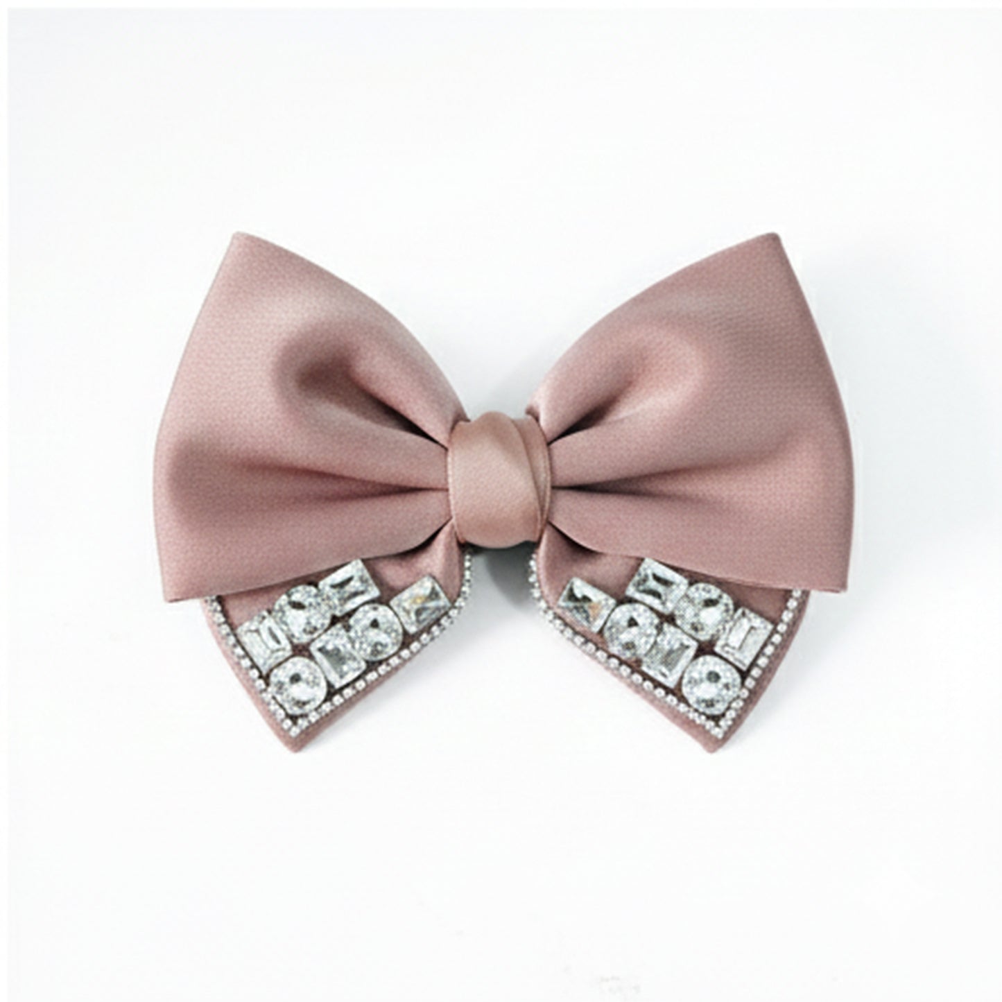 Studded Elegant Satin Bow Clip (Pink Peach)