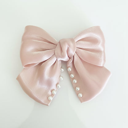 Stunning Pearly Bow Clips (Pink)
