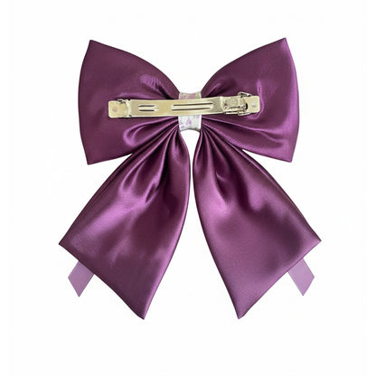 Floral Print Bow Clip with Satin Ribbons (Purple)