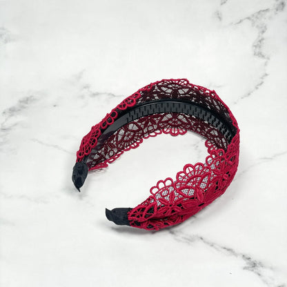 Broad Red Lacy floral Hairband