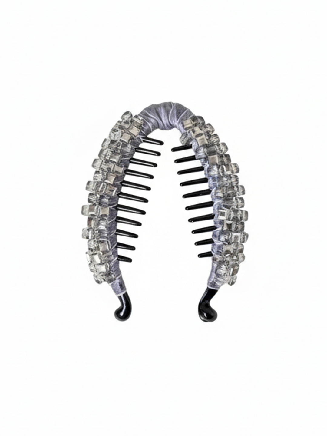 Crystal Studded Banana Clip (Silver)