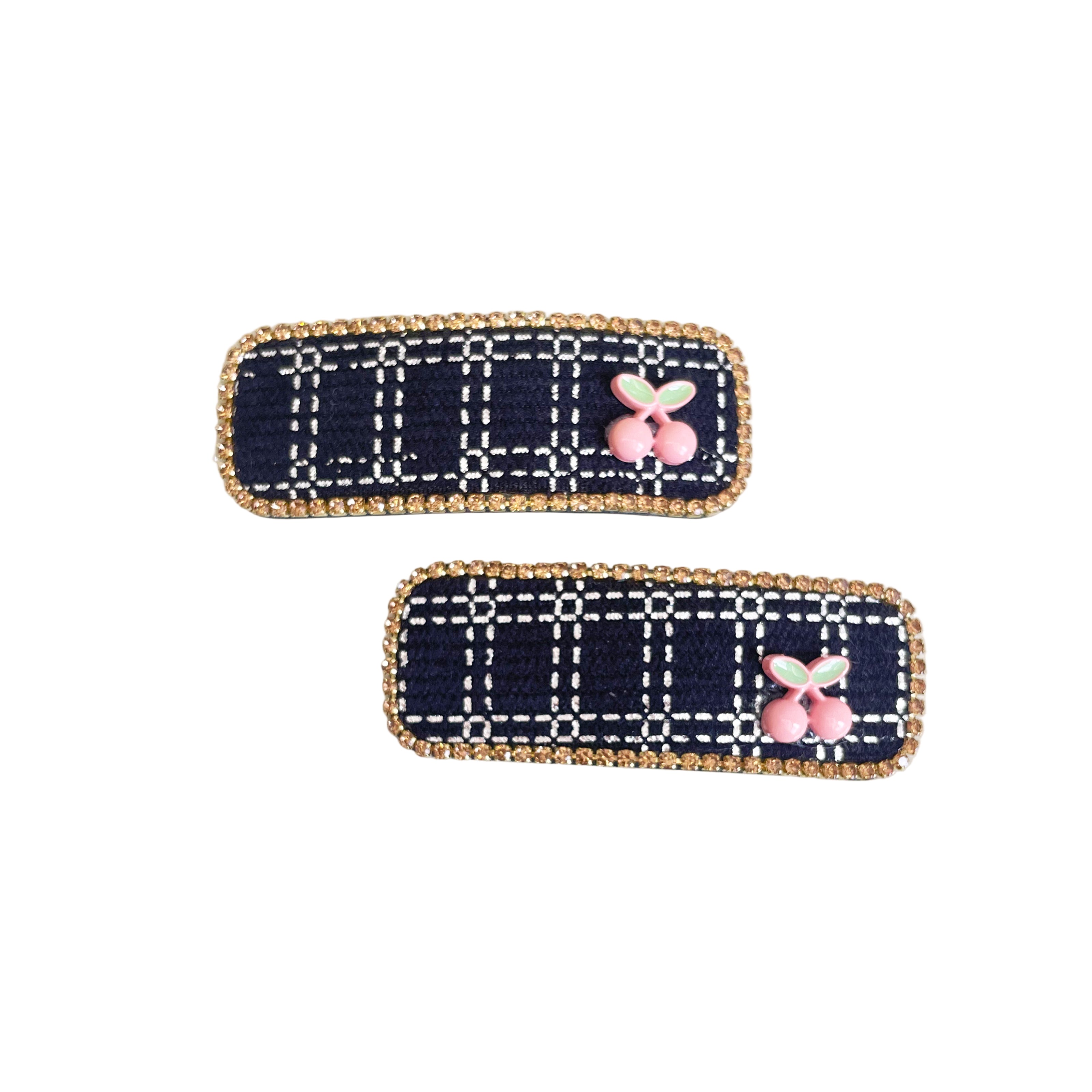 Studded Black Clip with shimmery check Hair Clip (Tic Tac)