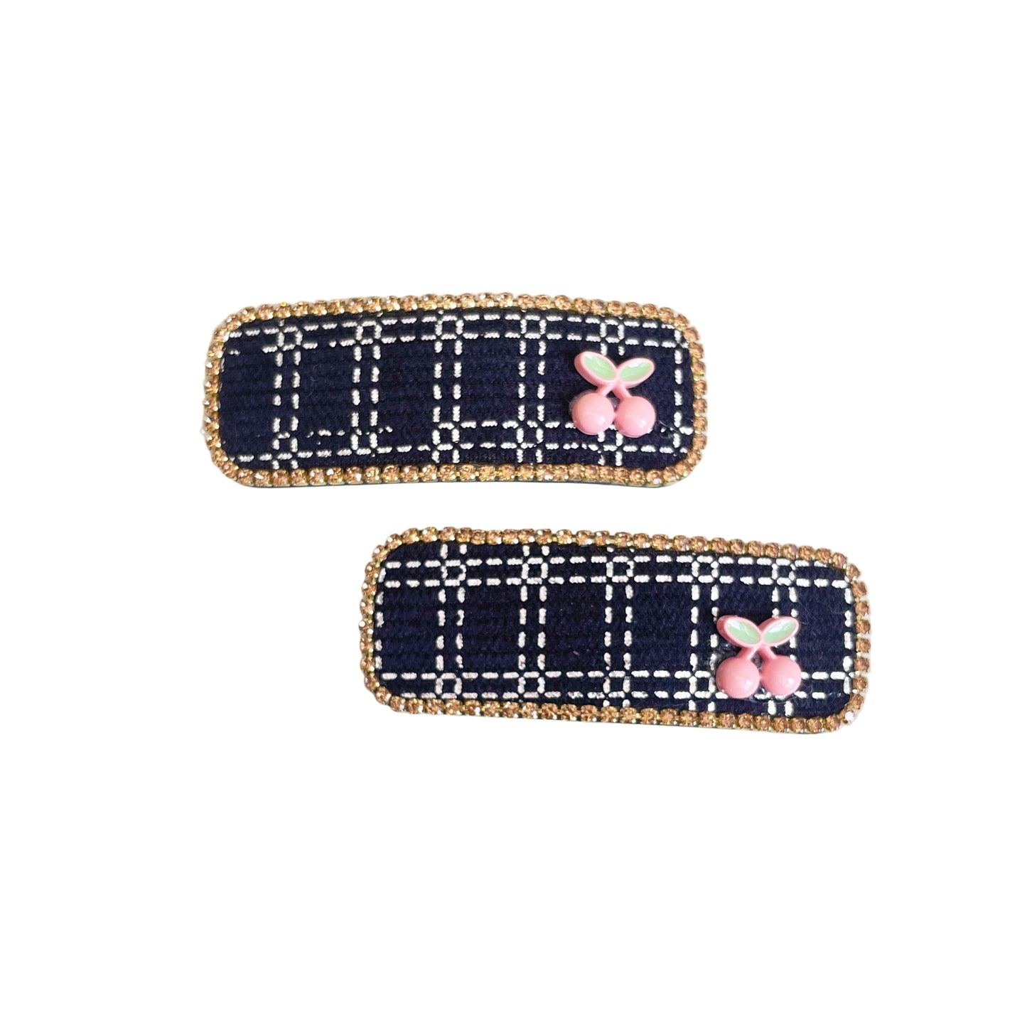 Studded Black Clip with shimmery check Hair Clip (Tic Tac)