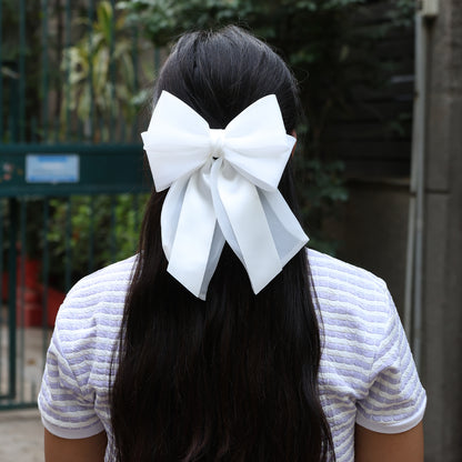 Double Organza and Satin Bow Clips (White)