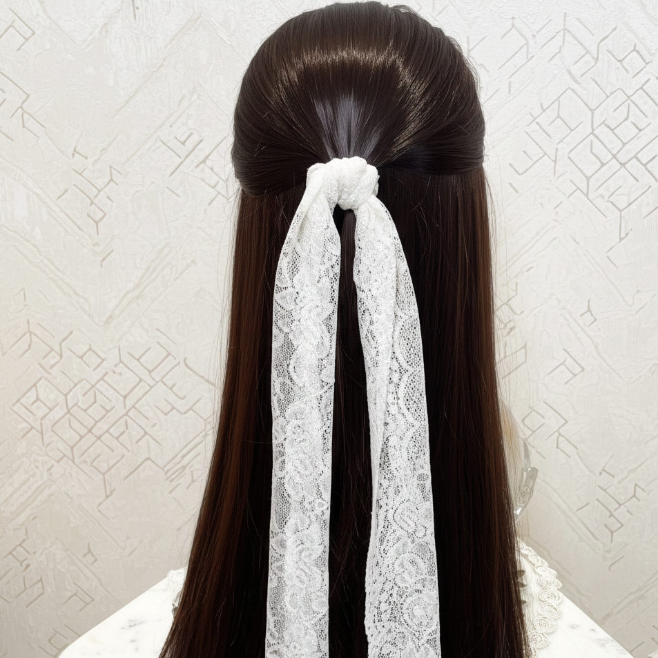 Lacy Hair Scarf (White)