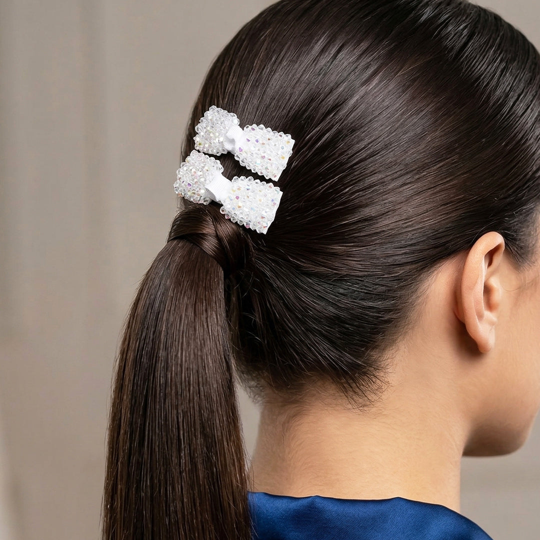 Elegant Crystal Studded Bow Hair Pins