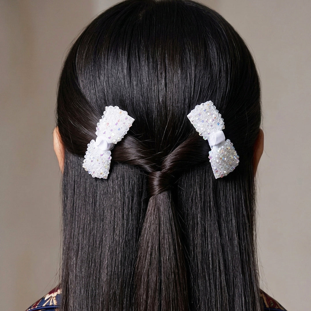 Elegant Crystal Studded Bow Hair Pins