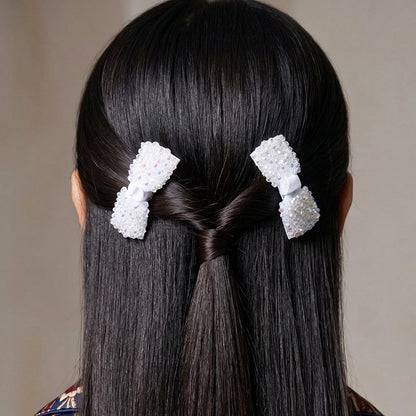 Elegant Crystal Studded Bow Hair Pins