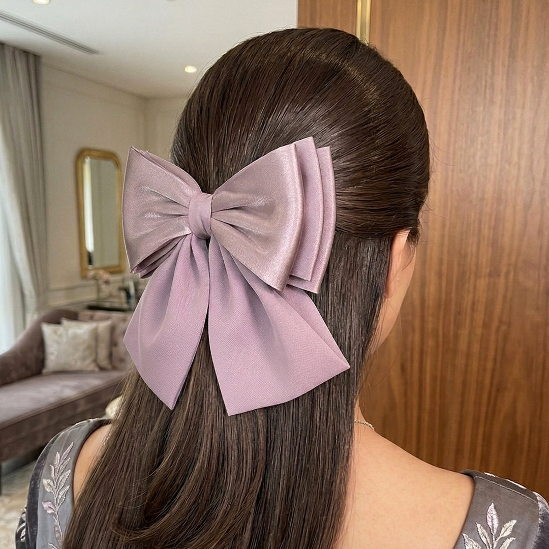 Georgette and Satin Bow Clips (Mauve)