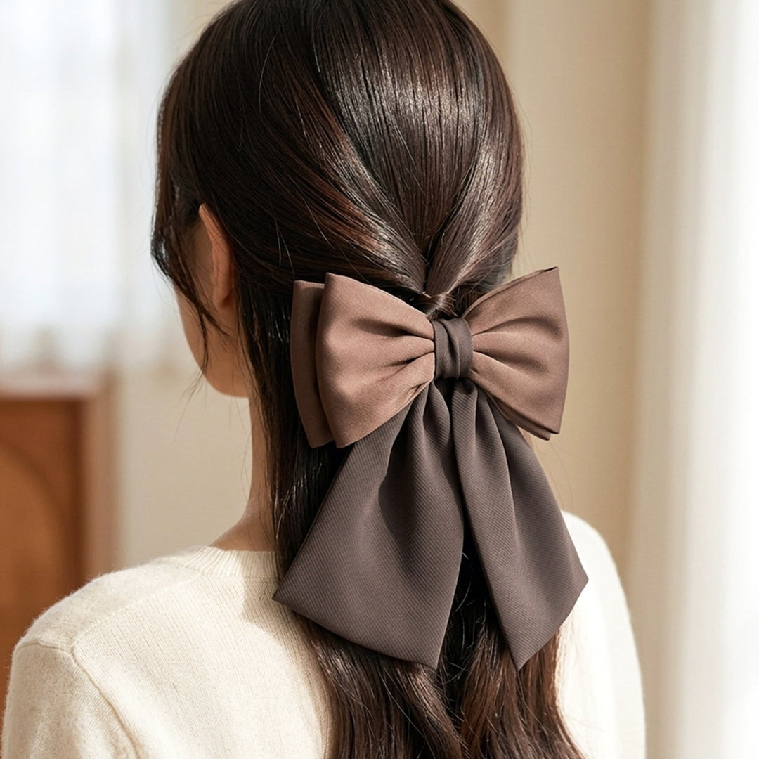 Georgette and Satin Bow Clips (Brown)