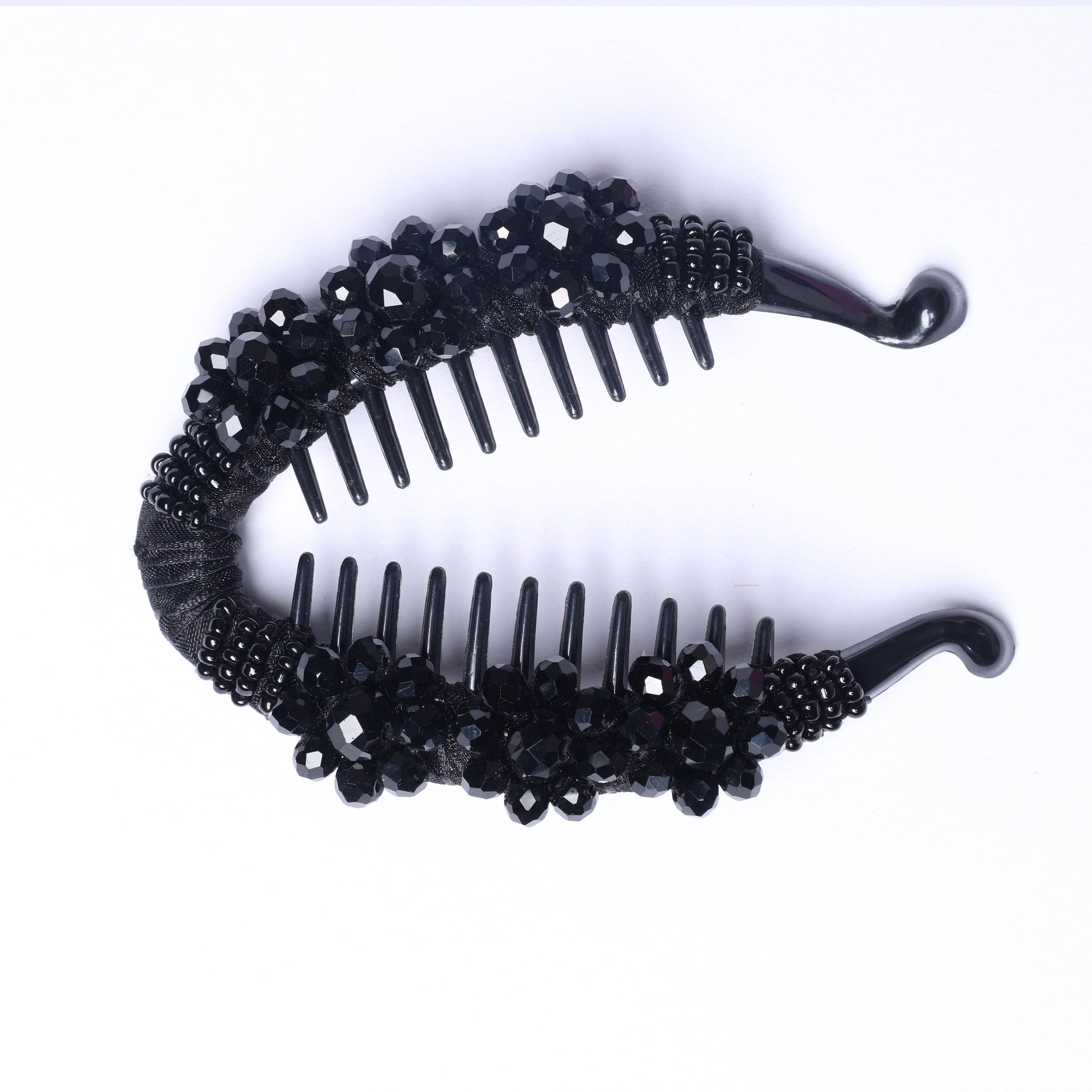 Bella Luxe black crystal studded banana clip hair accessory with shiny black beads