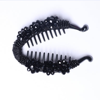 Bella Luxe black crystal studded banana clip hair accessory with shiny black beads