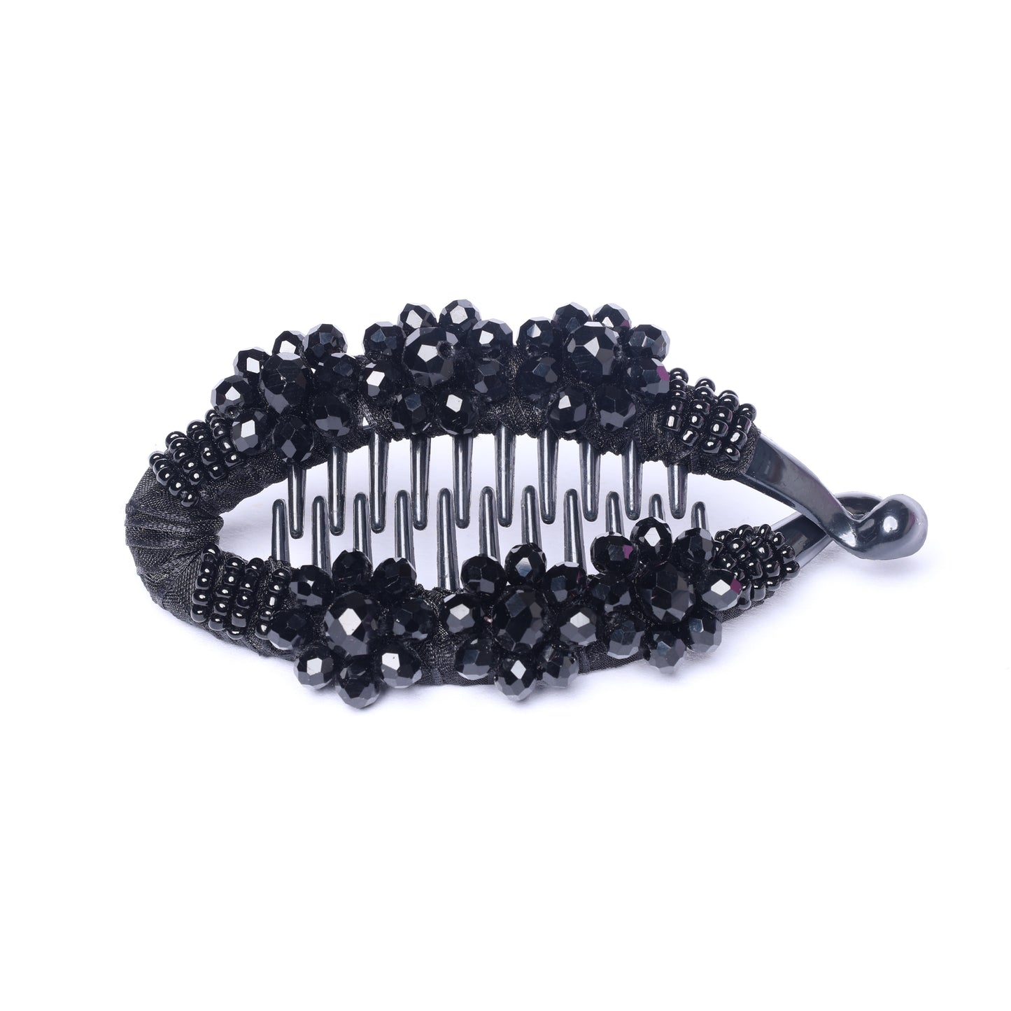 Bella Luxe black crystal studded banana clip hair accessory with shiny faceted beads