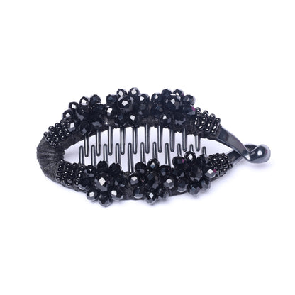Bella Luxe black crystal studded banana clip hair accessory with shiny faceted beads