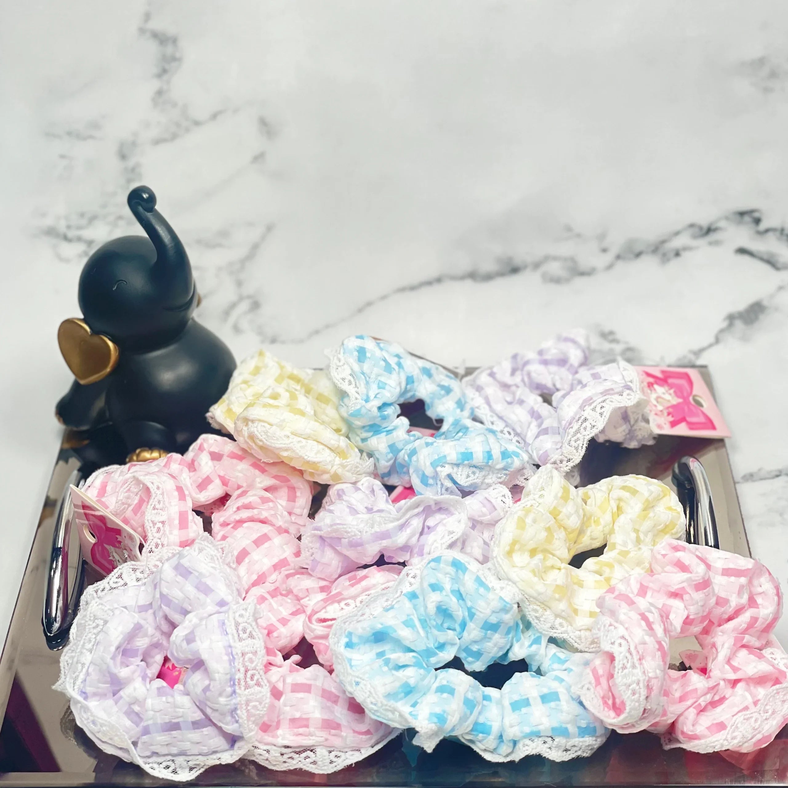 Check Scrunchies with Lace (Single)