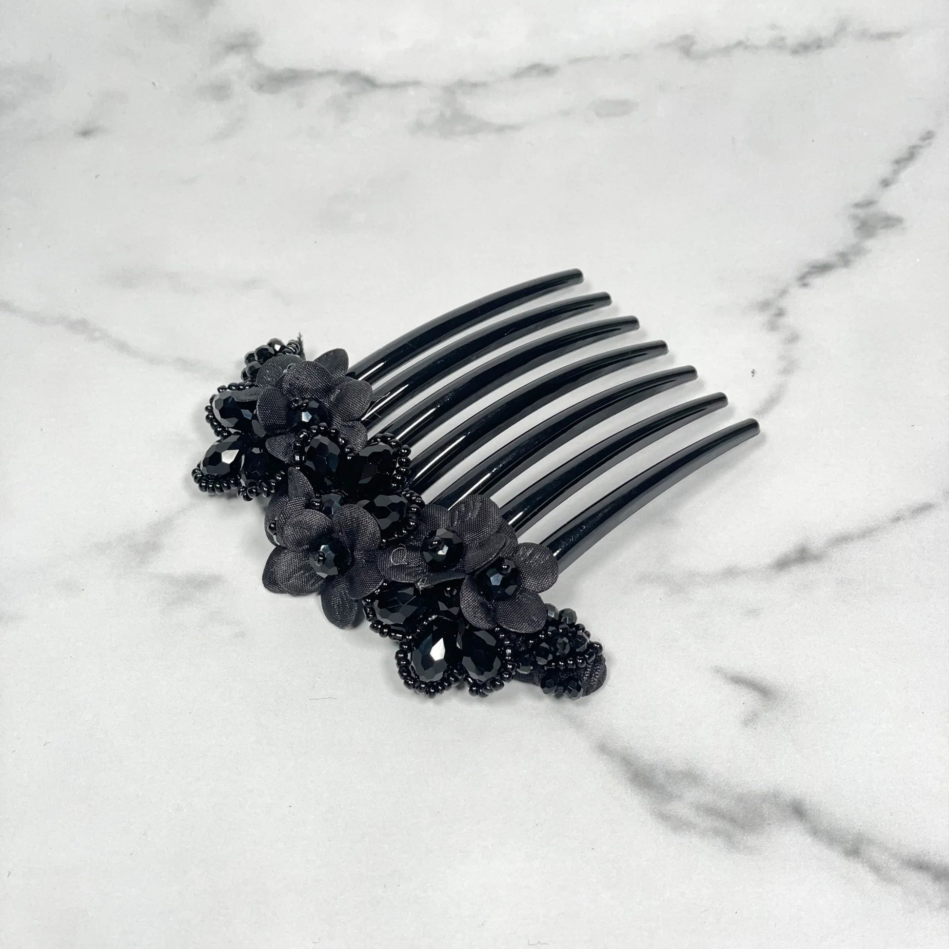 Black floral crystal studded comb clips with beaded and gemstone embellishments