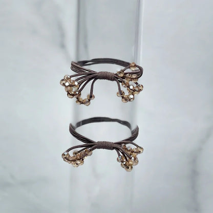 Brown crystal studded hair ties bow with decorative beads for stylish hair accessories