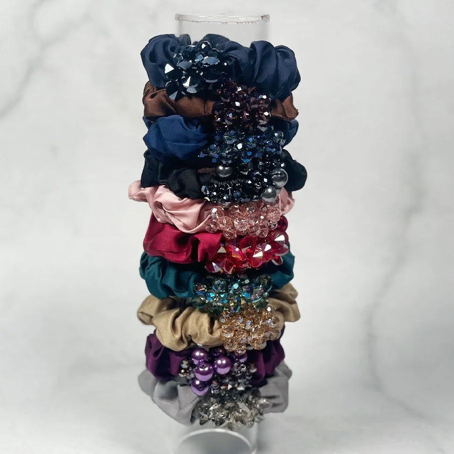 Crystal Studded Cloth Hair Ties (Assorted-Pack of 3 pcs)