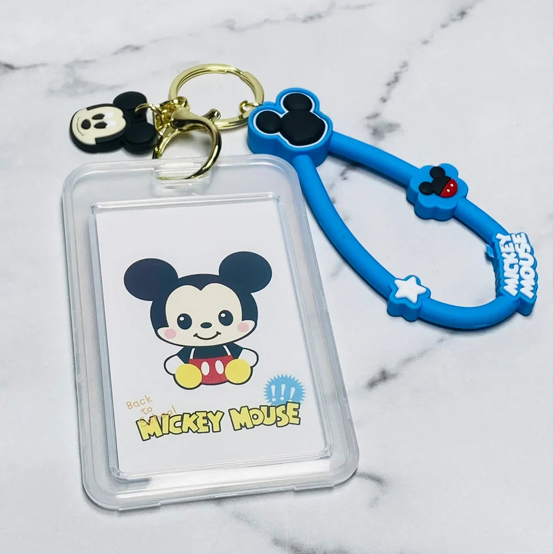 Disney tag key chains featuring cute Mickey Mouse design with blue silicone and clear ID holder