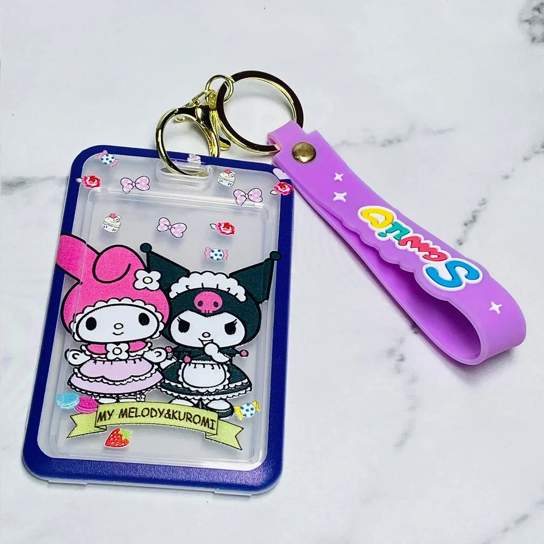 Disney tag key chains featuring My Melody and Kuromi characters with purple strap from mydevelopmentstor