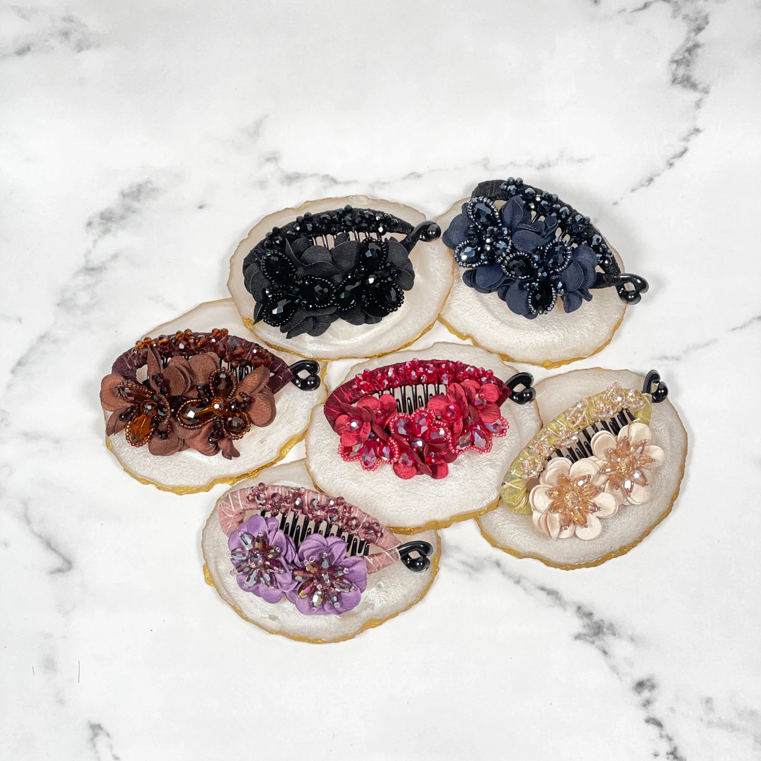 Floral and Crystal Studded Banana Clips