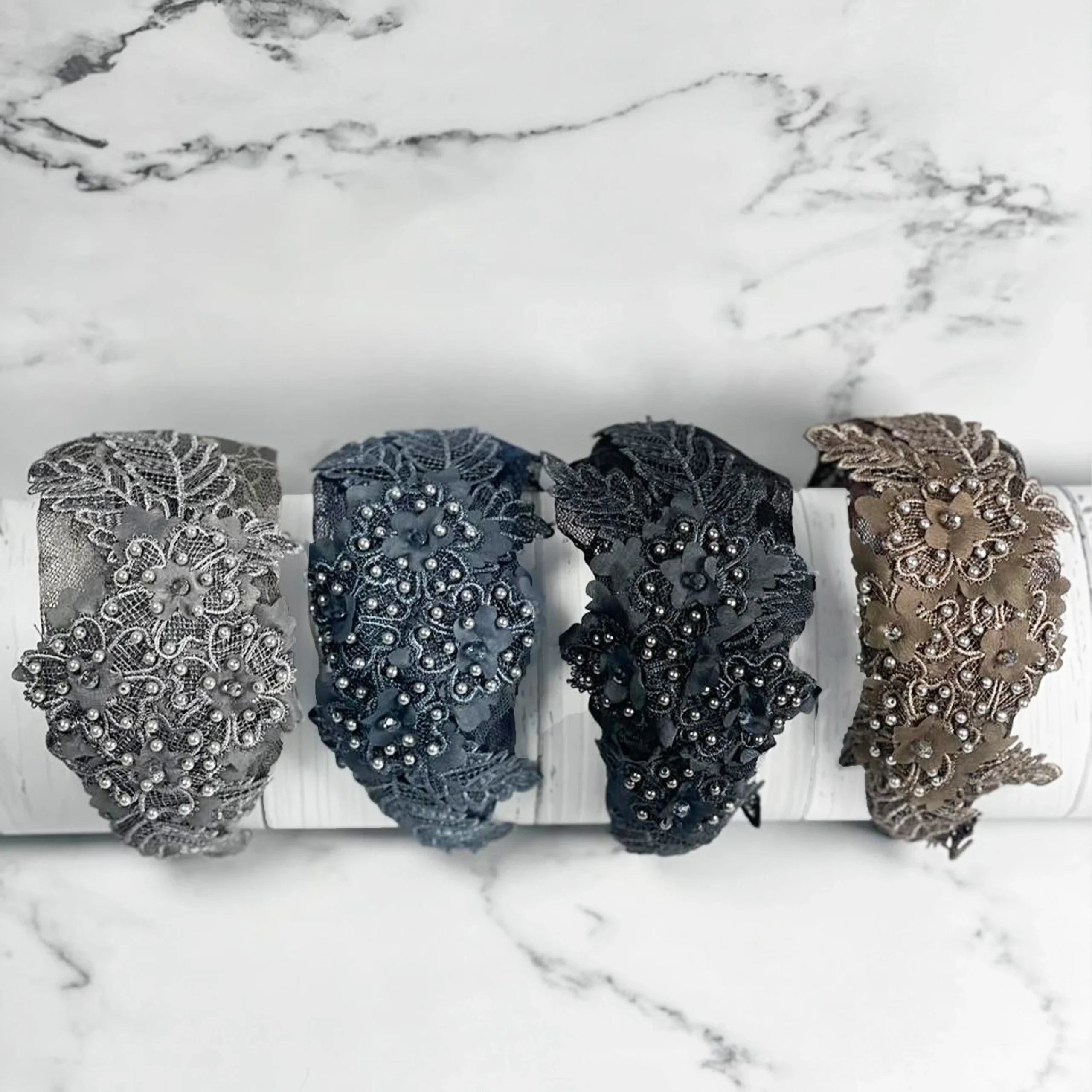 Broad Lacy Headband with Floral Cutwork