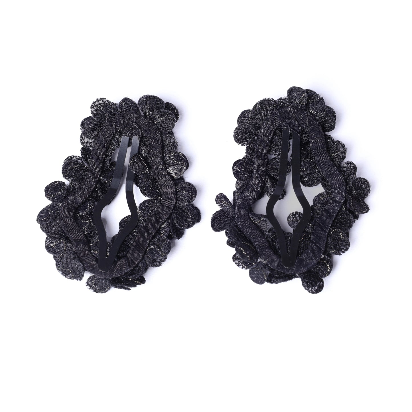 Black flower crystal hair pins with lace detailing for elegant hair styling