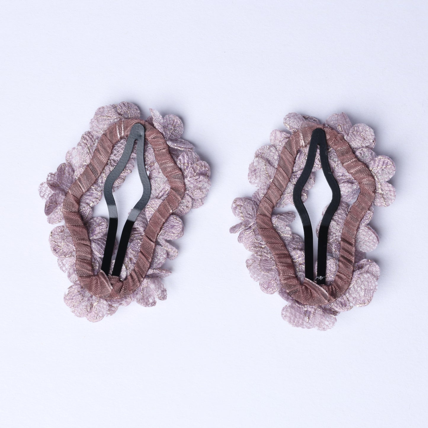 Pair of flower crystal hair pins with pink lace and metal clip from mydevelopmentstor