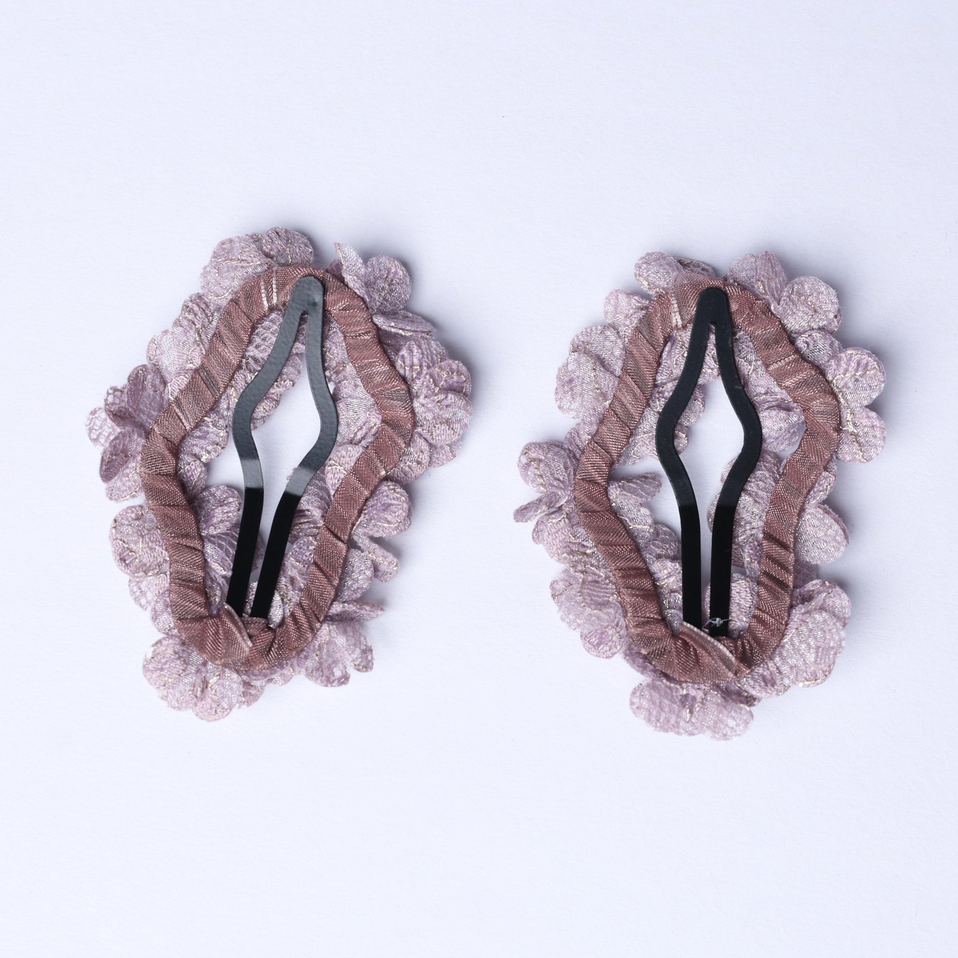 Pair of flower crystal hair pins with pink lace and metal clip from mydevelopmentstor