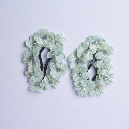 Light green flower crystal hair pins with delicate floral design and small crystals