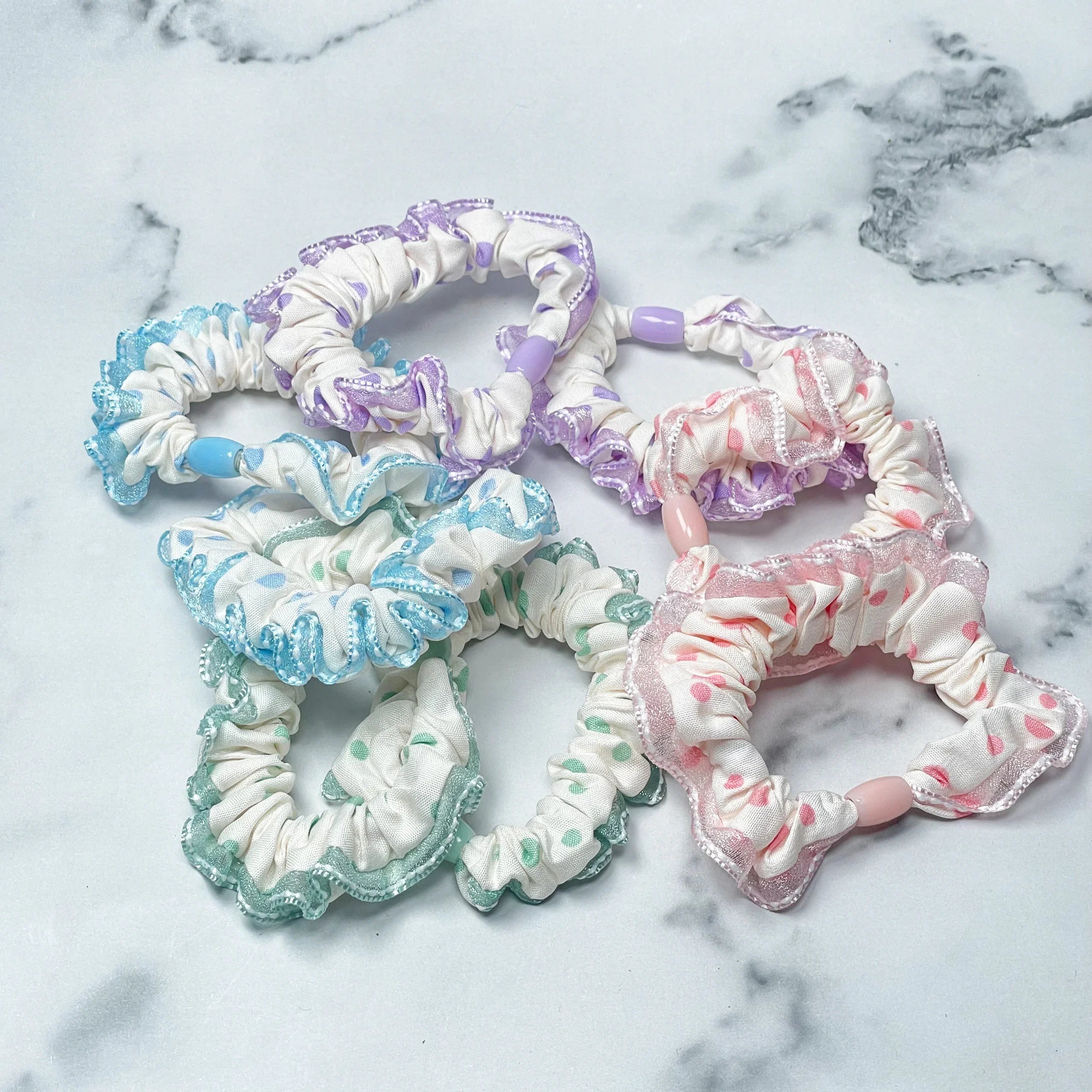 Frill And Polka Dot Hair Ties (Assorted-Pack of 4 pcs)