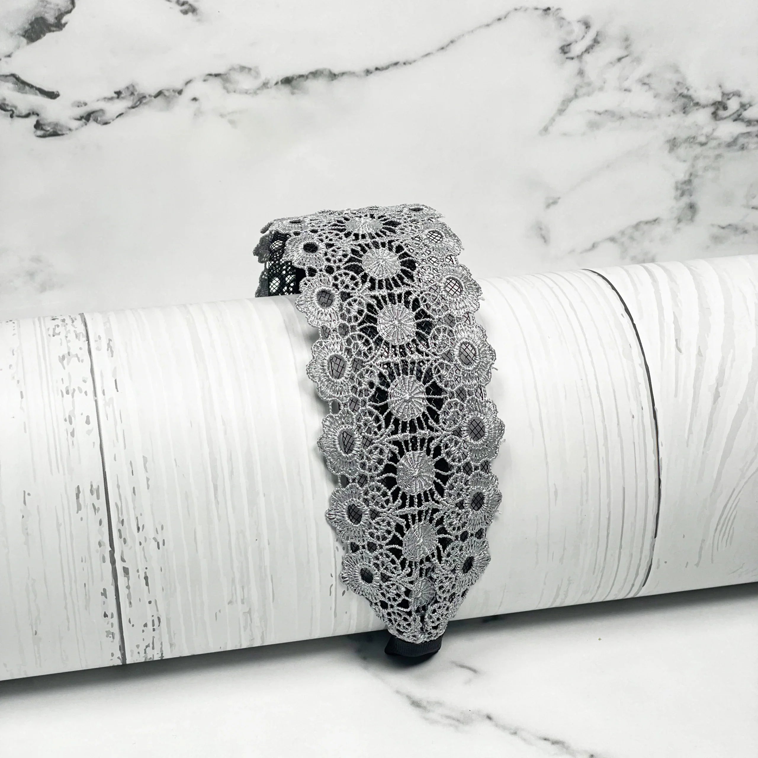 Broad Grey Lacy Hairband