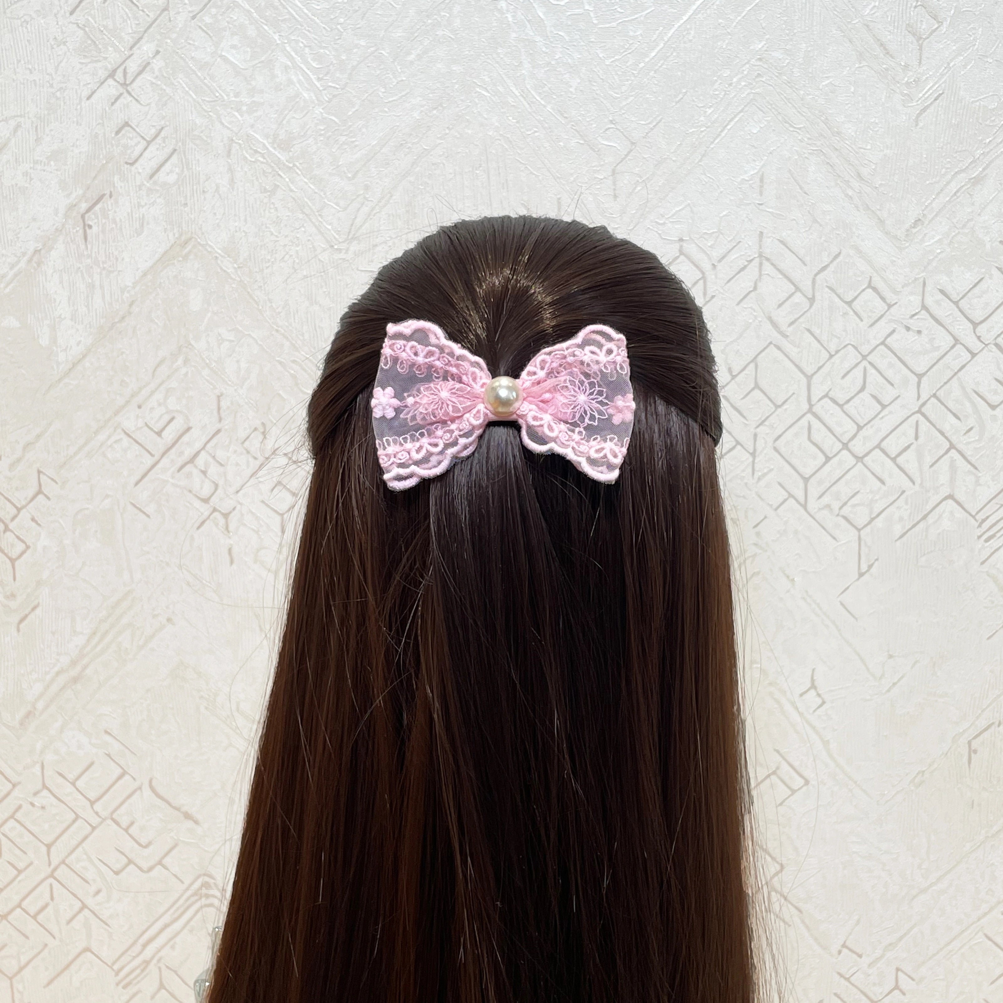 Lacy Alligator Bow Clips with Pearl (Pair)