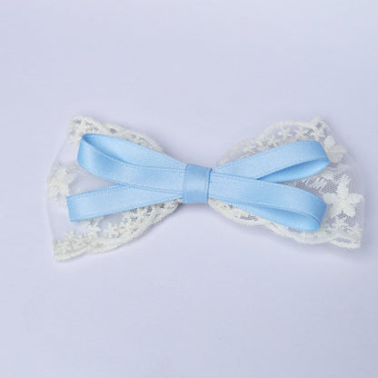Delicate Lacy Bows with Ribbon in light blue and white lace perfect for accessories
