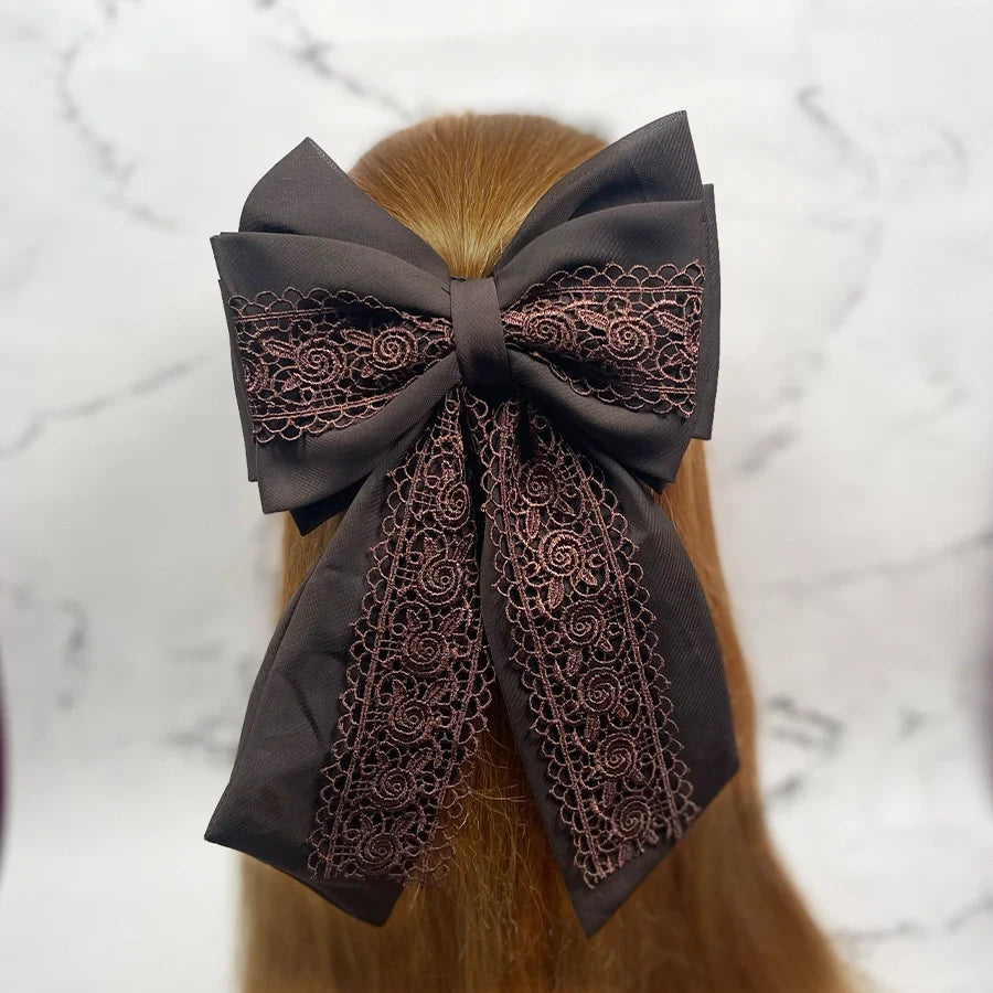Elegant Lacy Broad Hair Bow Clips