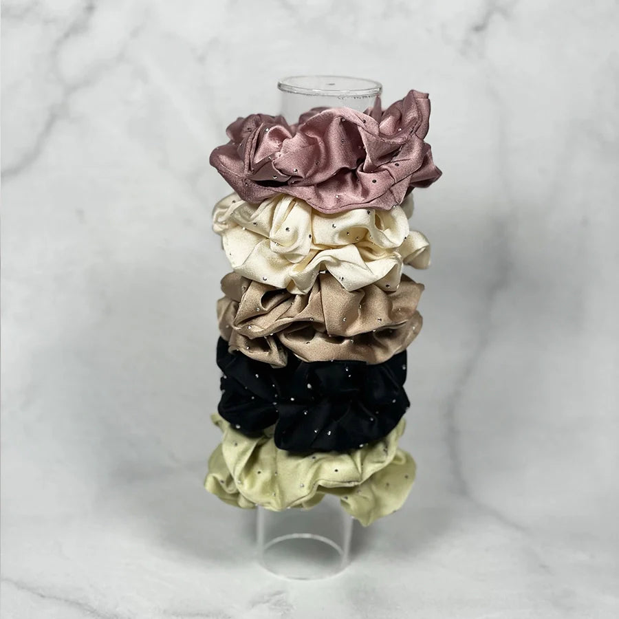 Satin Hair Scrunchie (light studded) Assorted-Pack of 3 pcs