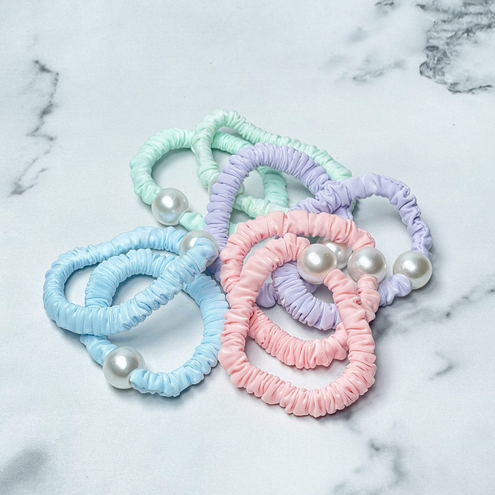 Soft Pastel Color Hair ties with Pearl (Assorted-Pack of 4 pcs)