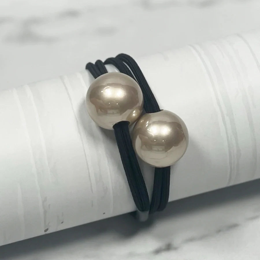 Black elastic hair ties with large shiny pearl bead hair ties for elegant hairstyle accessories