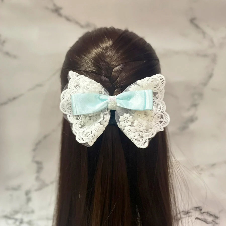 Satin Bow Clip with Elegant Lace