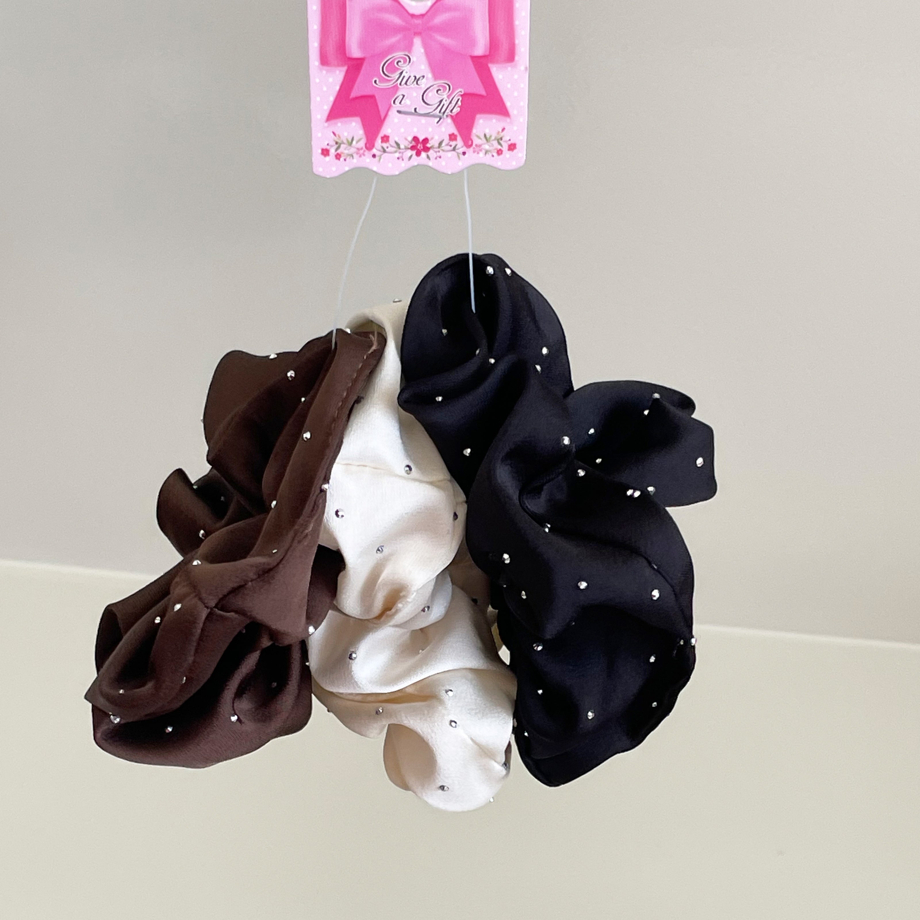 Satin Hair Scrunchie (light studded) Assorted-Pack of 3 pcs