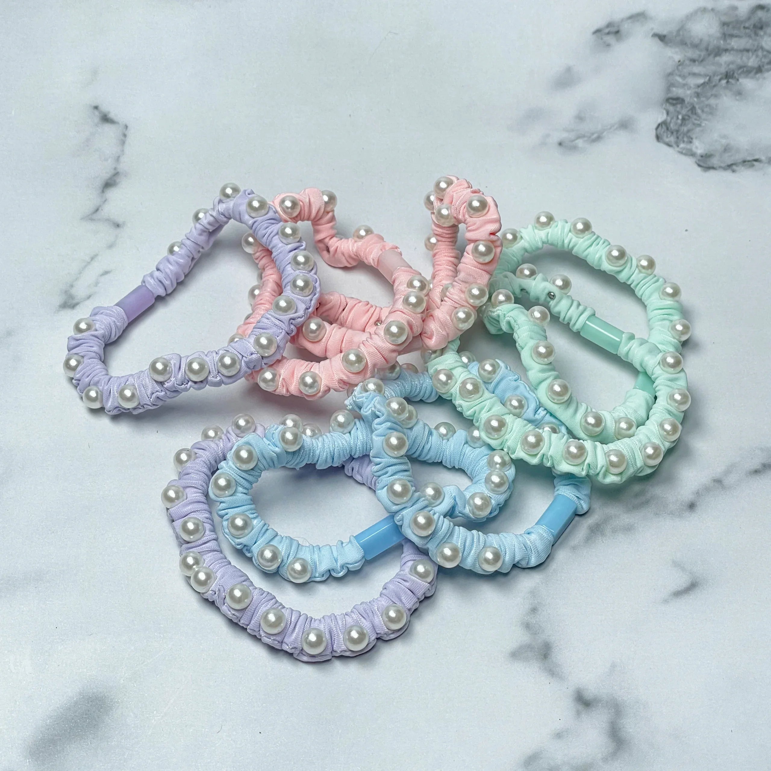 Soft Hair ties with pearls (Assorted-Pack of 4 Pcs)