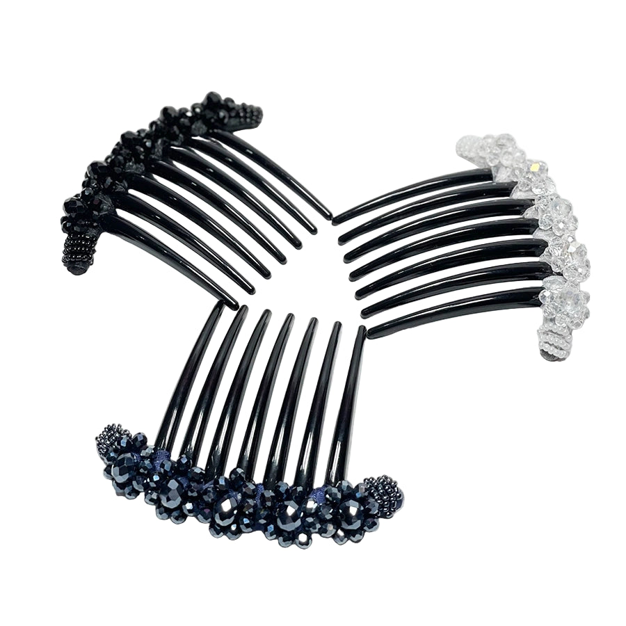 Set of three Studded Comb Clips with black teeth and decorative black, white, and dark blue studs