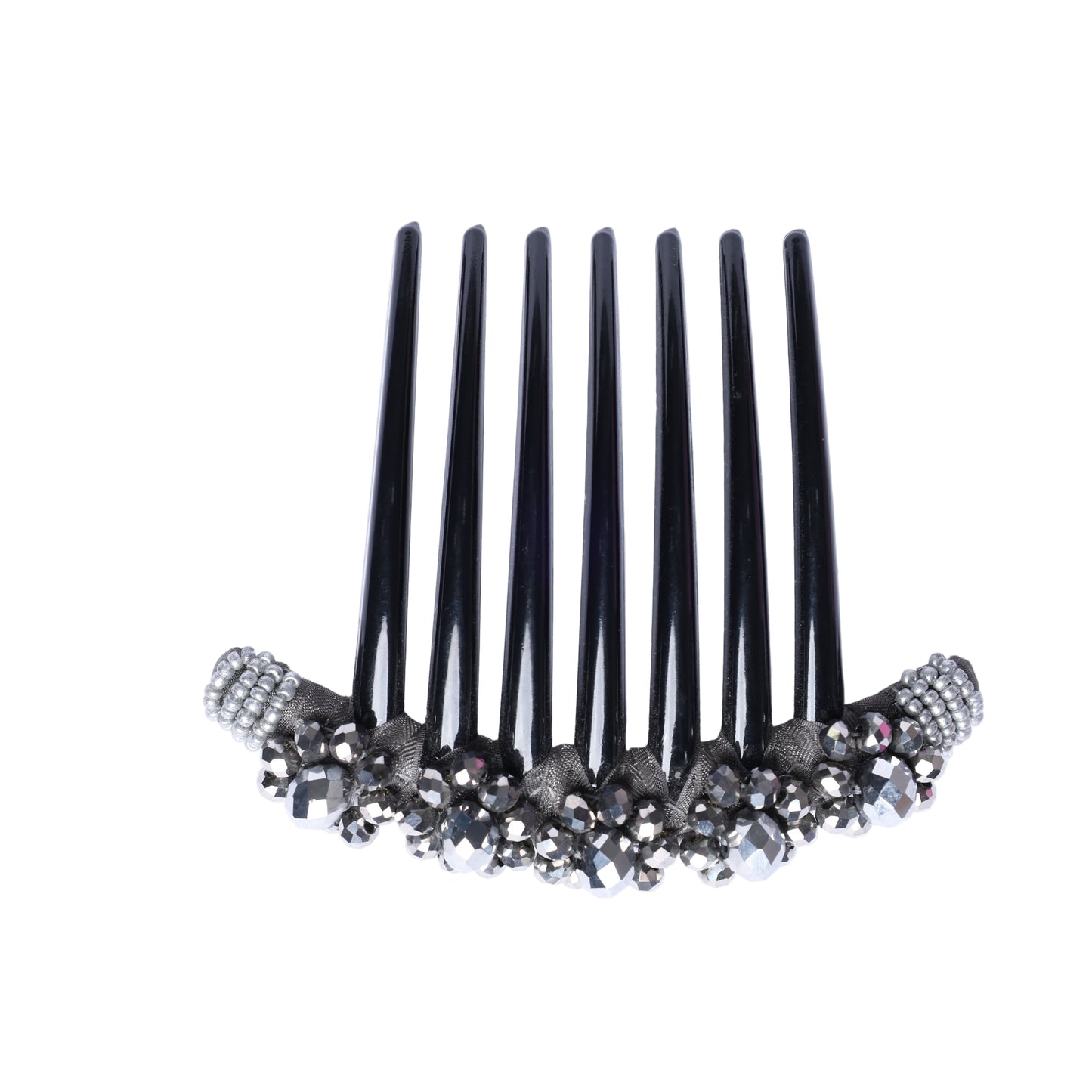 Black hair comb with decorative rhinestones featuring Studded Comb Clips design