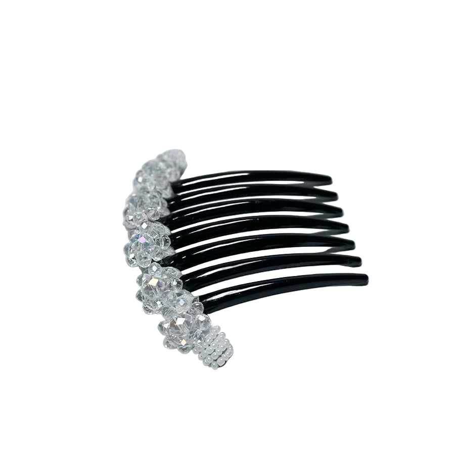 Black hair comb with clear crystal floral studs on top studded comb clips for stylish hair decoration